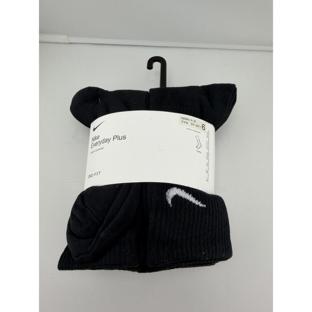 Nike Everyday Cotton Cushioned Crew Socks Black 6 Pairs NWT 3Y-5Y / Women 4-6